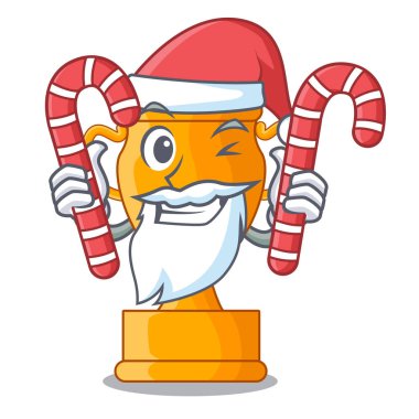 Santa ile şeker altın kupa Kupası maskotu izole