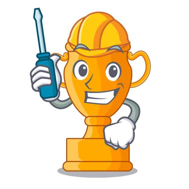 Maskot izole Otomotiv altın kupa bardak