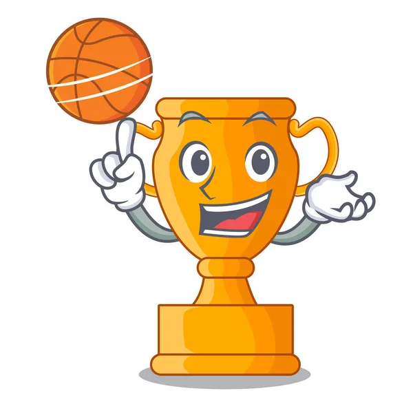 With basketball character gold trophy award for competition — Stock Vector