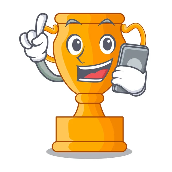 With phone character gold trophy award for competition — Stock Vector