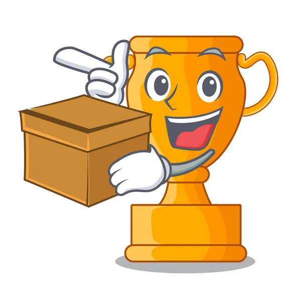 Met Vak Cartoon Trofee Cup Met Ster Cyaan Vectorillustratie — Stockvector