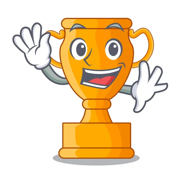 Waving Cartoon Trophy Cup Star Cyan Vector Illustration — Stock Vector