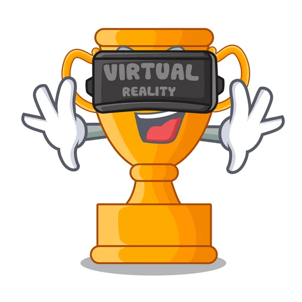 Virtuális valóság bajnok arany trófea rajzfilm tábla — Stock Vector