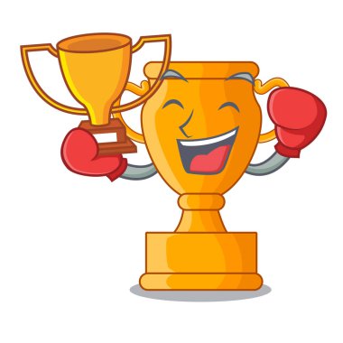 Boks şampiyonu altın kupa Kupası maskotu izole