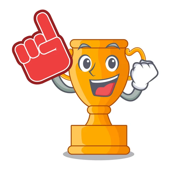 Foam finger golden trophy cup isolated on mascot — Stock Vector