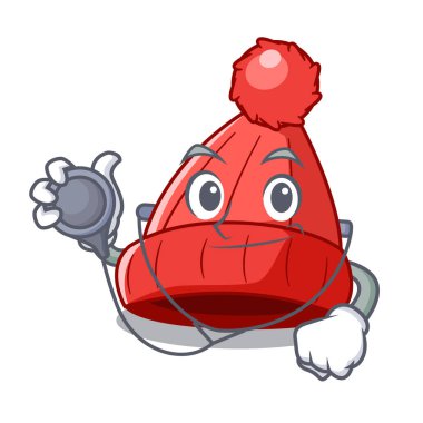 Doktor karakter kış bere pom pom vektör çizim ile