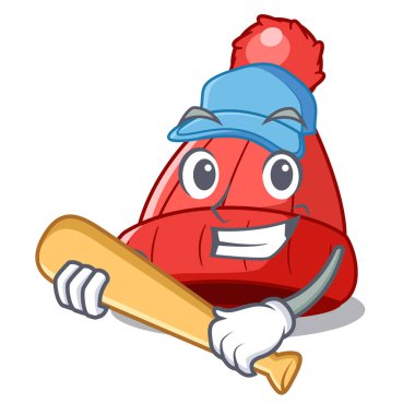 Beyzbol karakter kış bere pom pom vektör çizim ile oynamak