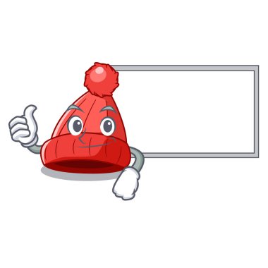 Başparmak yukarıya ile Yönetim Kurulu karakter kış bere pom pom vektör çizim ile