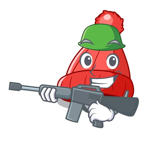 Berretto Invernale Personaggio Dell Esercito Con Pom Pom Vettoriale Illustrazione — Vettoriale Stock