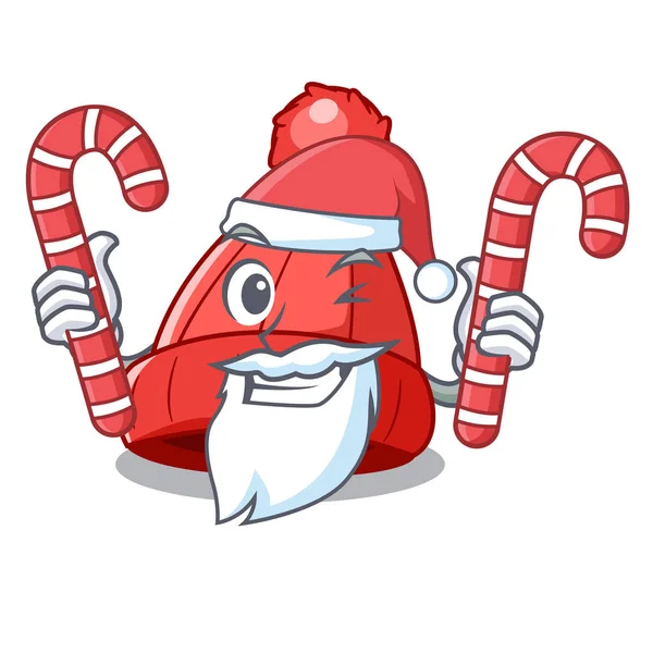 Père Noël avec bonnet de bonbons chapeau isolé sur la mascotte — Image vectorielle