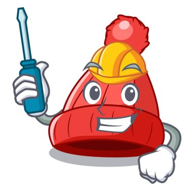 Maskot vektör illüstrasyon izole Otomotiv bere şapka