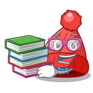 Öğrenci üzerinde maskot izole kitap bere şapka ile