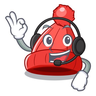 Maskot izole kulaklık bere şapka ile