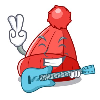 Bir çizgi film yün bere vektör çizim gitar fotoğraf ile