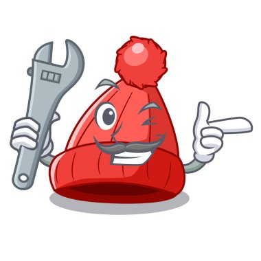 Maskot vektör illüstrasyon izole mekanik bere şapka