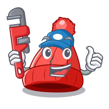 Maskot vektör illüstrasyon izole tesisatçı bere şapka