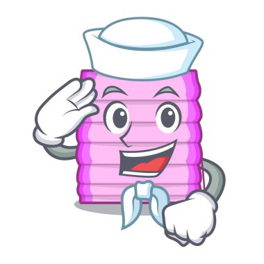 Denizci karakter ahşap jaluzi güneş ışınları vektör çizim ile