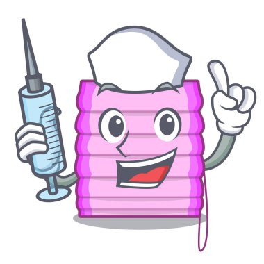 Hemşire karikatür bir pencere ev vektör çizim kör ediyor.