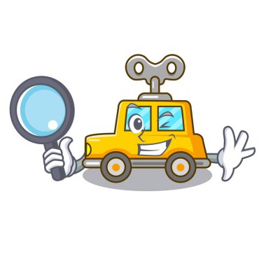 Dedektif karikatür clockwork oyuncak araba tablo vektör çizim
