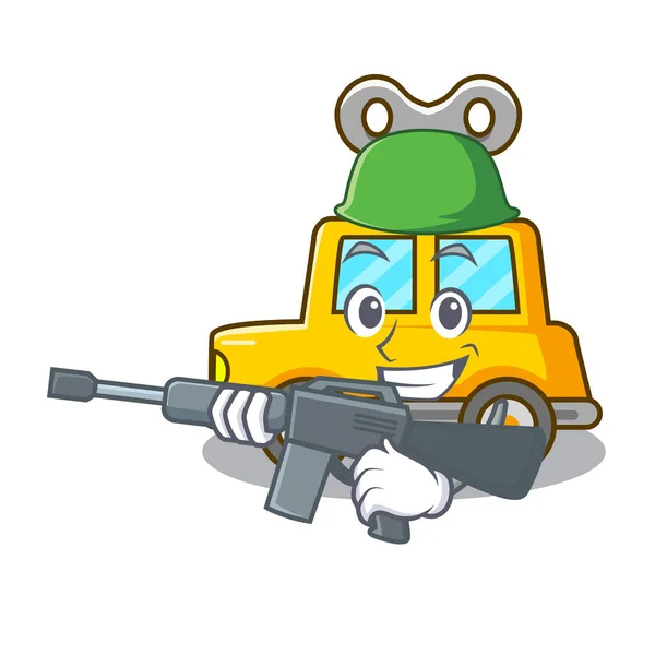 Army Character Clockwork Car Toy Children Vector Illustration — Stock Vector