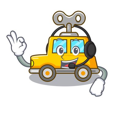 Maskot izole kulaklık clockwork oyuncak araba ile