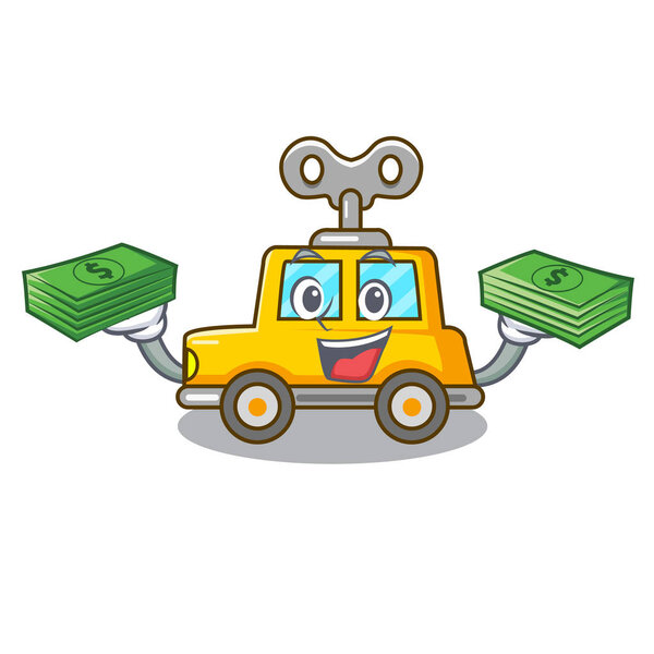 With money cartoon clockwork toy car for gift vector illustration