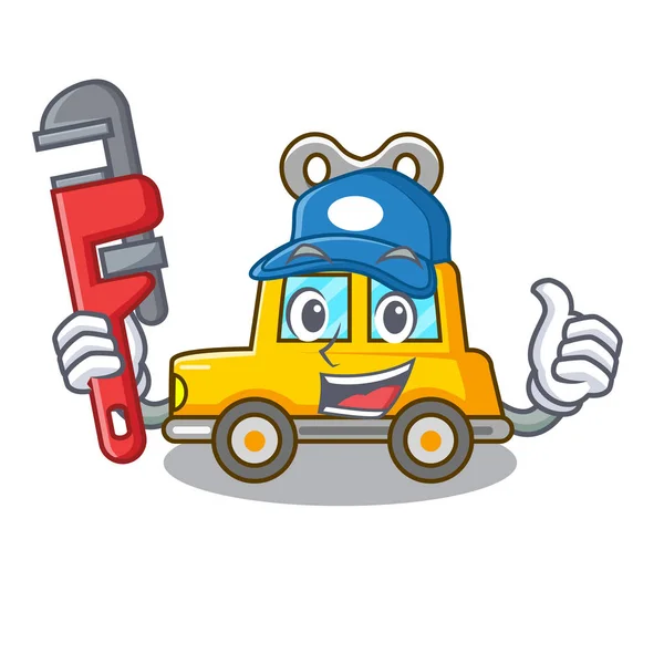 Plumber Clockwork Toy Car Isolated Mascot Vector Illustration — Stock Vector