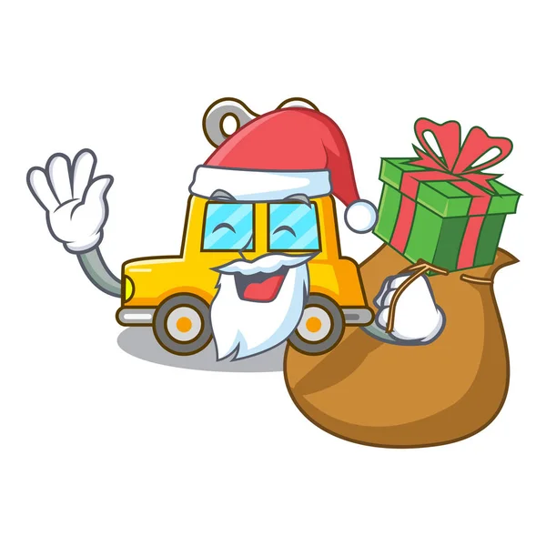 Noel Baba hediye clockwork oyuncak araba maskotu izole ile — Stok Vektör