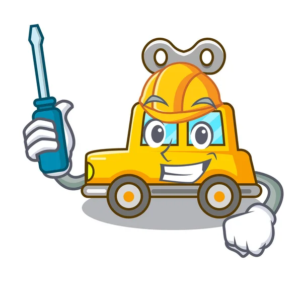 Automotive clockwork toy car isolated on mascot — Stock Vector