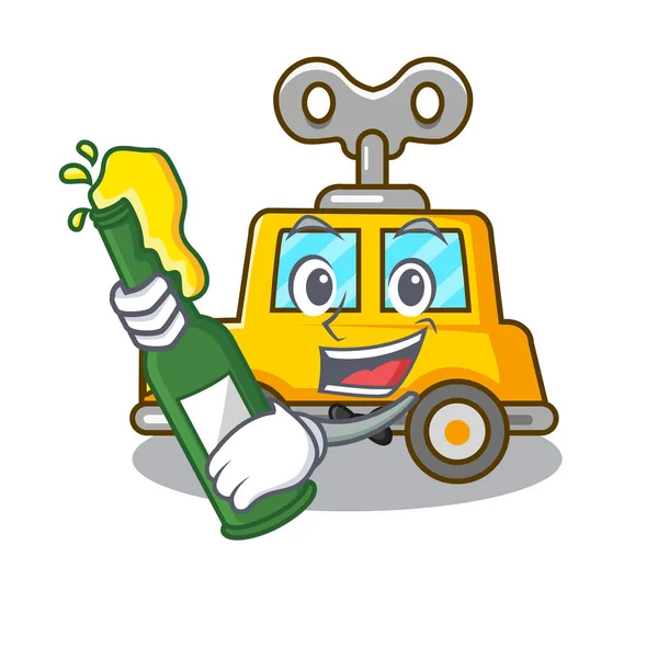 Com Carro Brinquedo Relógio Cerveja Isolado Ilustração Vetor Mascote — Vetor de Stock