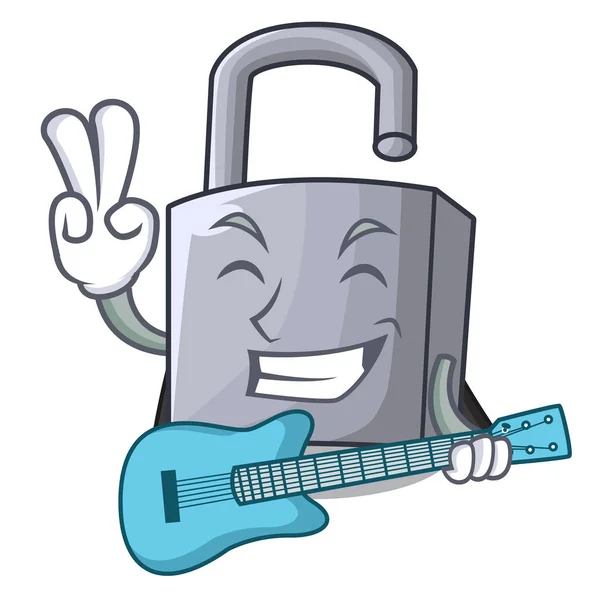 Con candado de desbloqueo de guitarra en la puerta de dibujos animados — Vector de stock