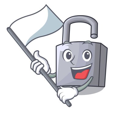 Maskot vektör illüstrasyon izole bayrak yeni metal asma kilit ile