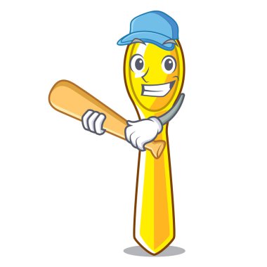 Çocuk yemek vektör çizim için iskambil beyzbol karakter kaşık plastik