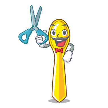 Çocuk yemek vektör çizim için karakter kaşık plastik berber