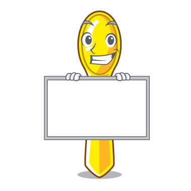 Çocuk yemek vektör çizim için yönetim kurulu karakter kaşık plastik sırıtarak