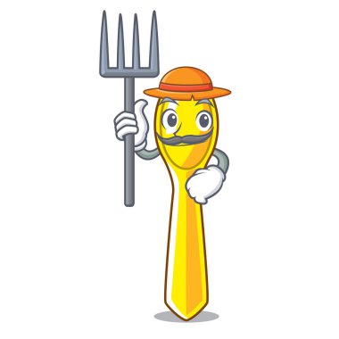 Çocuk yemek vektör çizim için çiftçi karakter kaşık plastik