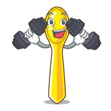 Çocuk yemek vektör çizim için fitness karakter kaşık plastik