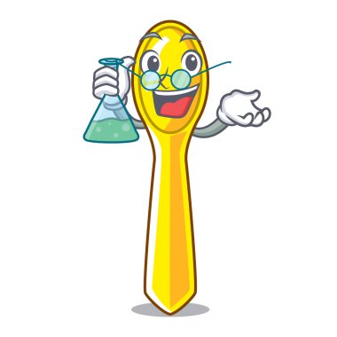 Profesör karikatür plastik kaşık yemek masası üzerinde