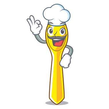 Şef karikatür plastik kaşık yemek masası üzerinde