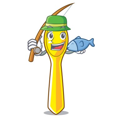 Balık tutma çizgi film plastik kaşık plaka üzerinde