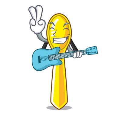Gitar karikatür plastik kaşık ile plaka üzerinde