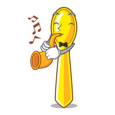 Trompet karikatür plastik kaşık ile plaka üzerinde