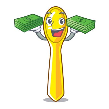 Para karikatür plastik kaşık ile plaka üzerinde