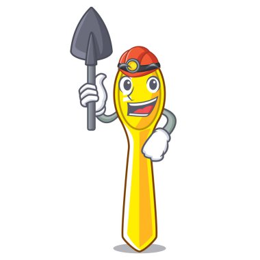 Madenci karikatür plastik kaşık plaka üzerinde