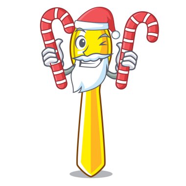 Santa maskotu izole şeker plastik mutfak kaşık ile