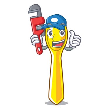 Tesisatçı plastik mutfak kaşık maskotu izole