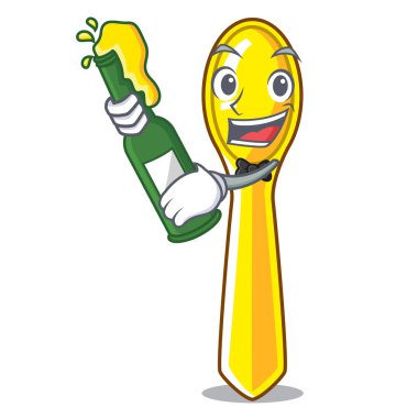 Maskot izole bira plastik mutfak kaşıkla
