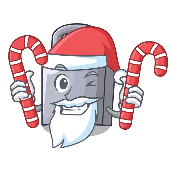 Santa dengan permen gembok logam baru terisolasi di maskot - Stok Vektor