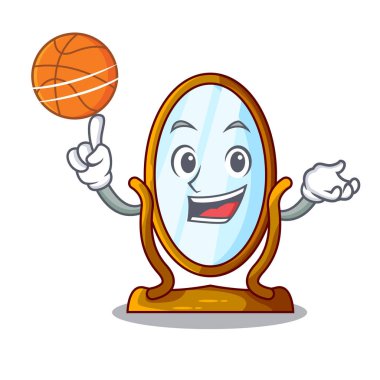 Basketbol karakter büyük ayna ile güzel çerçeve içinde