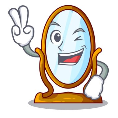 İki parmak büyük karikatür aynada ahşap çerçeve